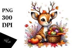 Quirky Baby Deer Holding Basket | Watercolor Clipart Product Image 3