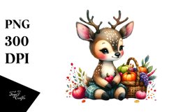 Quirky Baby Deer Holding Basket | Watercolor Clipart Product Image 3