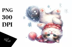 Cute Cat Tumbling Snow Flakes PNG Product Image 1