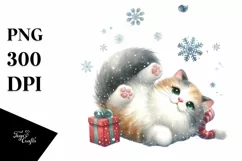 Cute Cat Tumbling Snow Flakes PNG Product Image 1