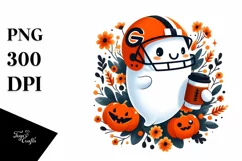 Cartoon Ghost with Football Helmet Holding Coffee, PNG Product Image 3