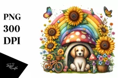 Dog House Mushroom Sunflower Rainbow | Watercolor Clipart Product Image 1