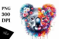 Artistic Watercolor Koala with Flower | Colorful Design Product Image 3