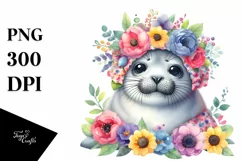 Smiling Baby Seal with Whimsical Flowers | Sublimation | Product Image 1
