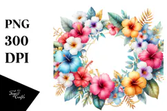 Watercolor Floral Frame with Hawaiian Flowers | Sublimation Product Image 1