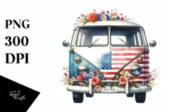 Floral Van with USA Flag | Sublimation Clipart Product Image 3
