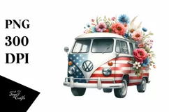 Floral Van with USA Flag | Sublimation Clipart Product Image 1