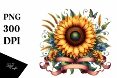 Vibrant Sunflower with Ribbons | Clipart Product Image 1