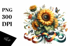 Vibrant Sunflower with Ribbons | Clipart Product Image 3