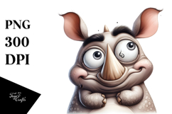 Cute Cartoon Rhino with Expressive Eyes, Transparent PNG Product Image 1