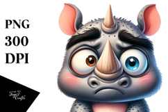 Cute Cartoon Rhino with Expressive Eyes, Transparent PNG Product Image 1