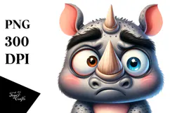 Cute Cartoon Rhino with Expressive Eyes, Transparent PNG Product Image 1