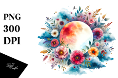 Vibrant Boho Moon with Flowers and Clouds Clipart Product Image 1