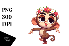 Cute Monkey with Flower Crown, Transparent PNG Product Image 1