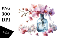 Bottle Filled with Large Orchid | Sublimation Clipart Product Image 1