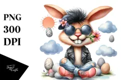 Bunny with Straw Hat and Sunglasses PNG Product Image 1