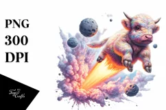 Colorful Meteor Highland Cow PNG Product Image 1