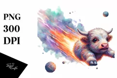 Colorful Meteor Highland Cow PNG Product Image 1