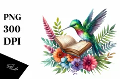 Watercolor Vibrant Hummingbird Reading Book | Sublimation Product Image 3