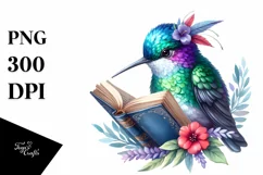 Watercolor Vibrant Hummingbird Reading Book | Sublimation Product Image 1