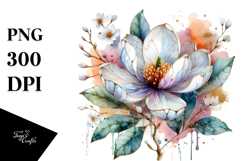 Magnolia with Golden Insertions, Watercolor PNG Product Image 1