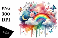 Watercolor Cloud with Hanging Hearts PNG Product Image 1