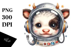 Cute Baby Cow with Astronaut Helmet, Transparent PNG Product Image 1