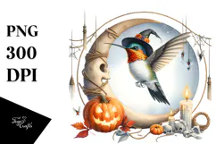 Hummingbird Dressed for Halloween on Moon PNG Product Image 1