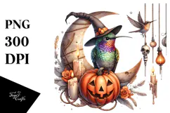 Hummingbird Dressed for Halloween on Moon PNG Product Image 1