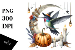 Hummingbird Dressed for Halloween on Moon PNG Product Image 1