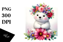 Cartoon-style Polar Bear with Flower Crown PNG Product Image 1
