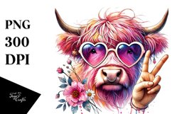Pink Highland Cow with Heart Sunglasses PNG Product Image 1
