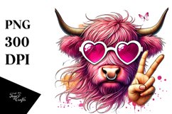 Pink Highland Cow Victory PNG Product Image 1
