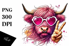 Pink Highland Cow Victory PNG Product Image 1