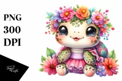 Smiling Baby Turtle with Whimsical Flowers | Sublimation | Product Image 1