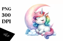 Baby Unicorn Smiling Moon | Watercolor Clipart Product Image 1