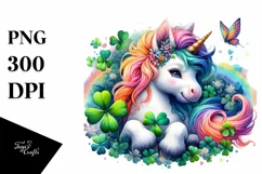 Colorful Baby Unicorn with Clover Patch PNG Product Image 1