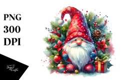 Washed Vibrant Watercolor Christmass Gnome PNG Product Image 1