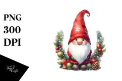 Washed Vibrant Watercolor Christmass Gnome PNG Product Image 1