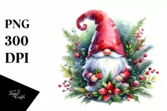 Washed Vibrant Watercolor Christmass Gnome PNG Product Image 1