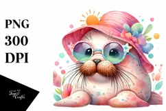 Colorful Baby Walrus with Sunglasses and Sun Hat PNG Product Image 3