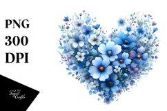Watercolor Blue Heart with Spring Flowers PNG Product Image 1