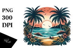 Vintage Tropical Beach Sunset Clipart Product Image 1