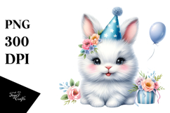 Cute Baby Rabbit with Party Hat PNG Product Image 1