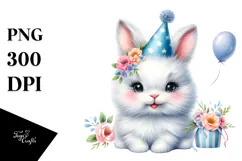 Cute Baby Rabbit with Party Hat PNG Product Image 1