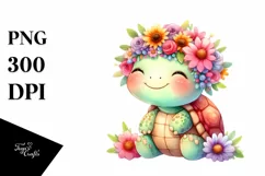 Smiling Baby Turtle with Whimsical Flowers | Sublimation | Product Image 3