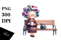 Old Lady Character on Bench with Hair Curlers | Sublimation Product Image 1