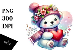 Adorable Polar Bear with Heart PNG Product Image 1