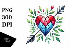 Watercolor Stained Heart with Arrow, PNG Product Image 1