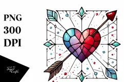 Watercolor Stained Heart with Arrow, High-Quality PNG Product Image 1